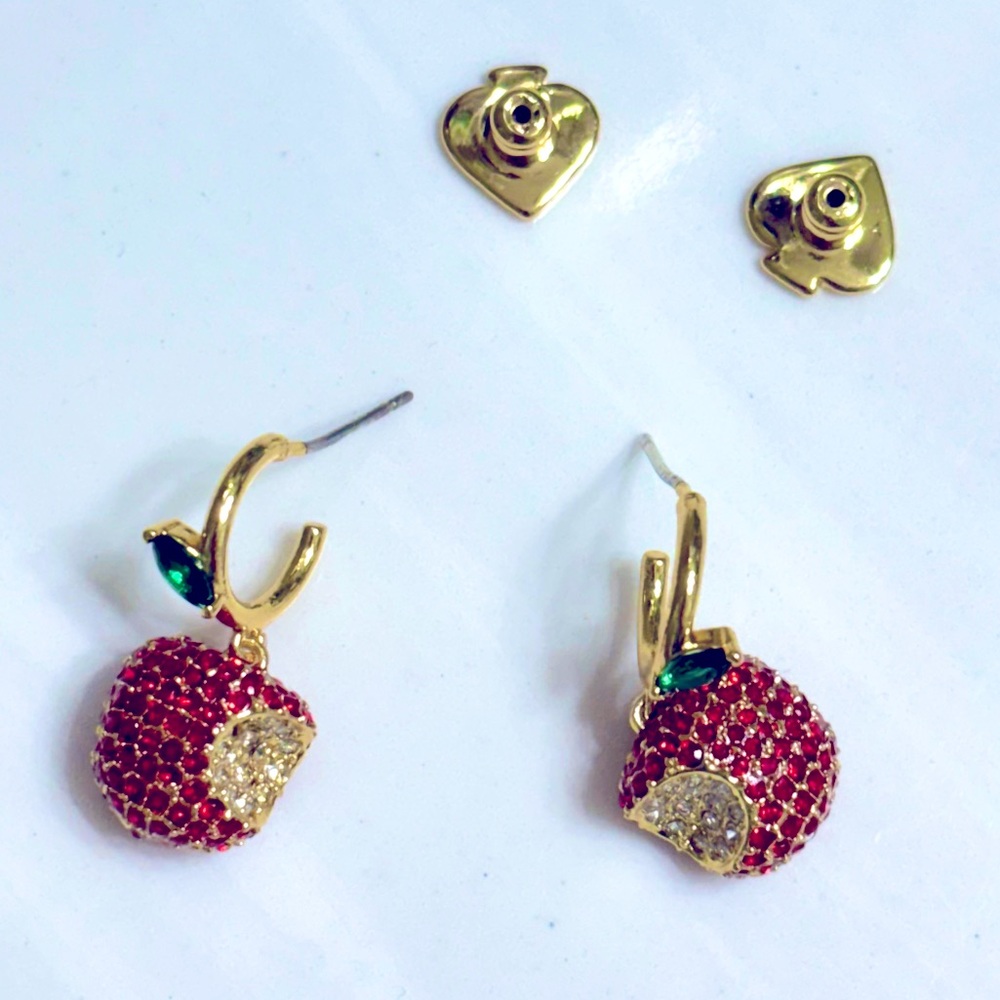 KATE SPADE ♠️ NEW YORK 🍏 Apple Of My Eye Pave Huggie Drop Earrings 🍎 - Picture 4 of 5